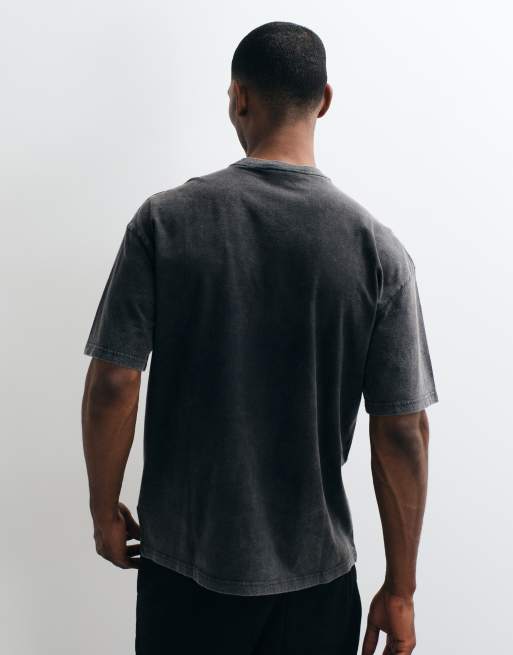 adidas Essentials three stripe T-shirt in washed black, 3 of 10