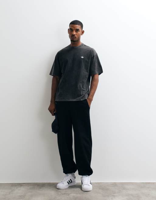 adidas Essentials three stripe T-shirt in washed black, 4 of 10
