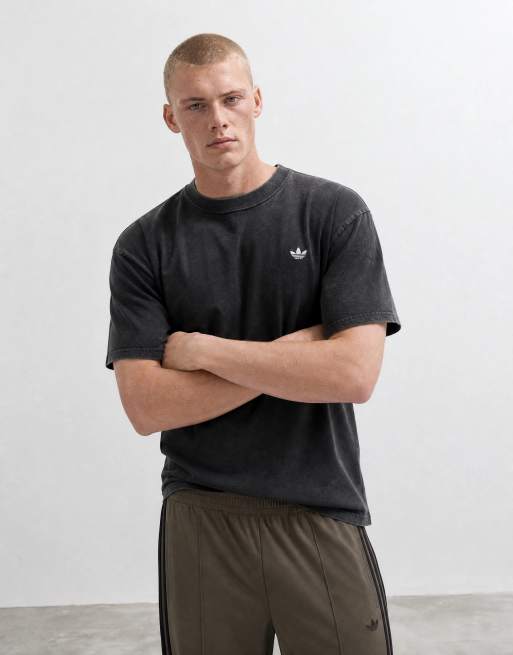 adidas Essentials three stripe T-shirt in washed black, 6 of 10