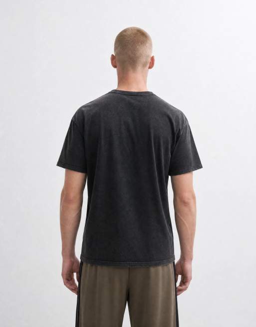 adidas Essentials three stripe T-shirt in washed black, 7 of 10