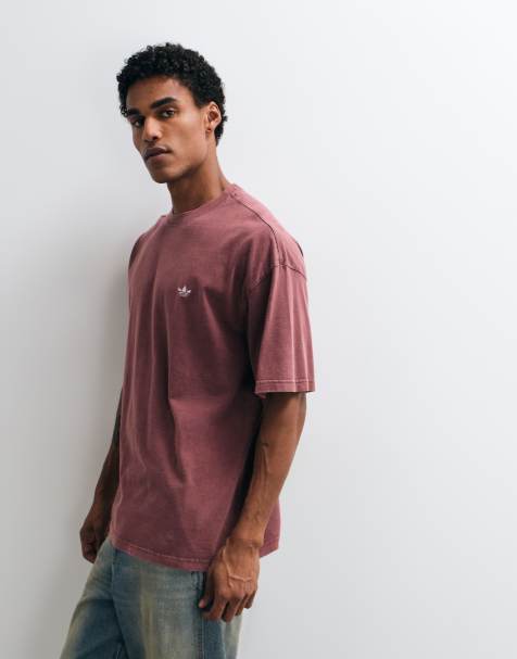 adidas Essentials three stripe T-shirt in washed burgundy - view 1