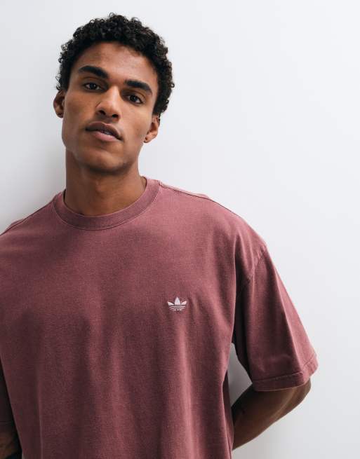 adidas Essentials three stripe T-shirt in washed burgundy, 2 of 5