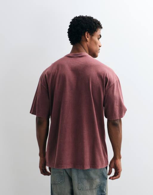 adidas Essentials three stripe T-shirt in washed burgundy, 3 of 5