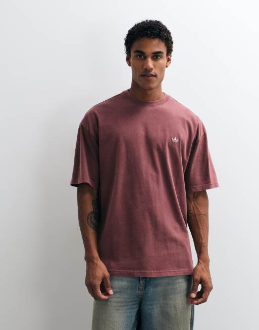 adidas Essentials three stripe T-shirt in washed burgundy, 5 of 5