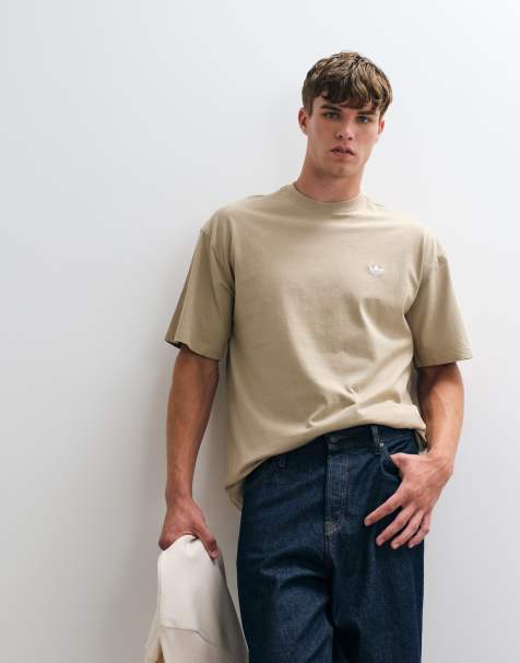 adidas Essentials three stripe T-shirt in washed khaki - view 1