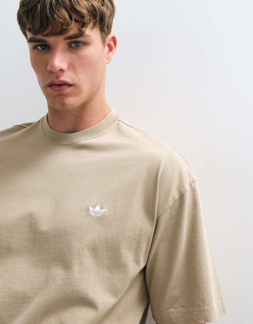 adidas Essentials three stripe T-shirt in washed khaki, 2 of 5