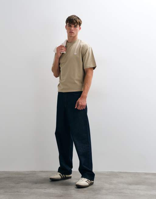 adidas Essentials three stripe T-shirt in washed khaki, 3 of 5