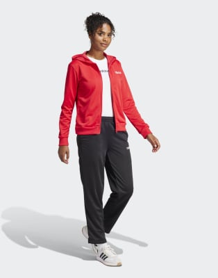 adidas Essentials - Trainingsanzug in Pure Ruby mit linearem Detail-Rot