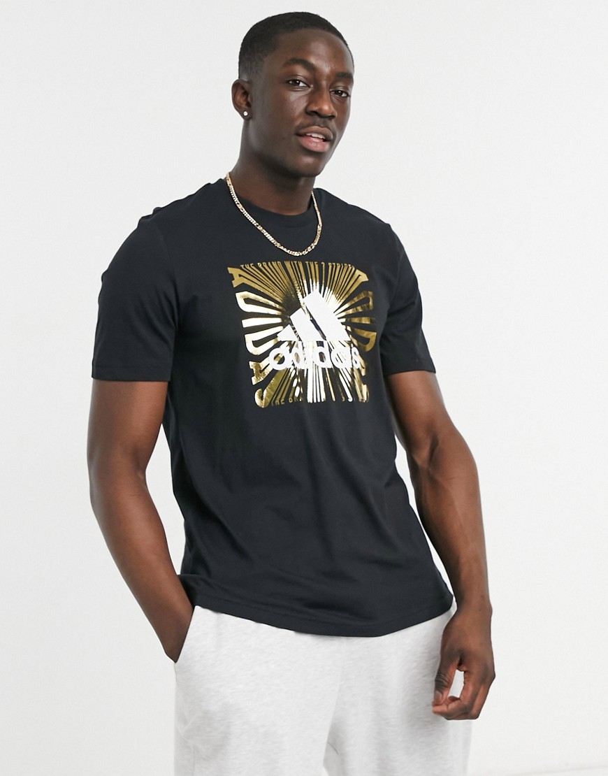 adidas Extrusion motion gold foil t-shirt in black