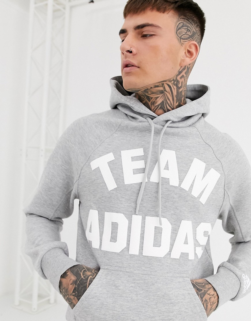 Adidas Performance - Adidas - felpa con cappuccio e stampa stile college grigia-grigio