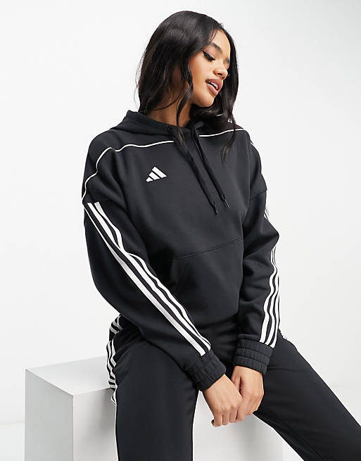 adidas Football 3 stripe hoodie in black | ASOS