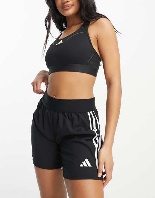 adidas Training 3 stripe shorts in black