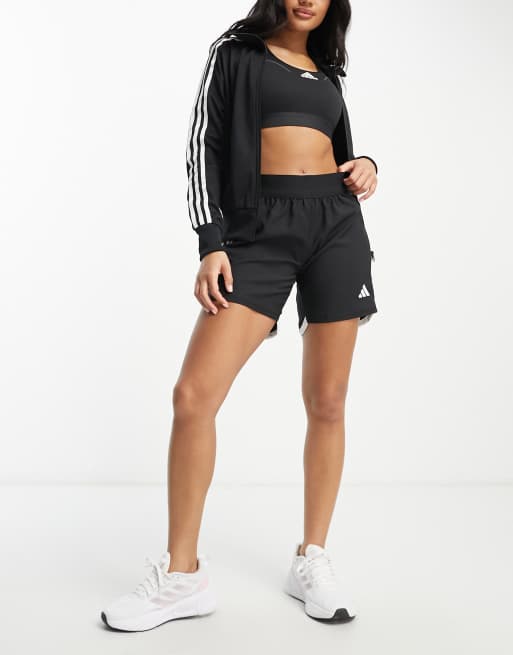 Adidas white shorts black on sale stripes