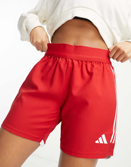 adidas Football 3 stripe shorts in red ASOS