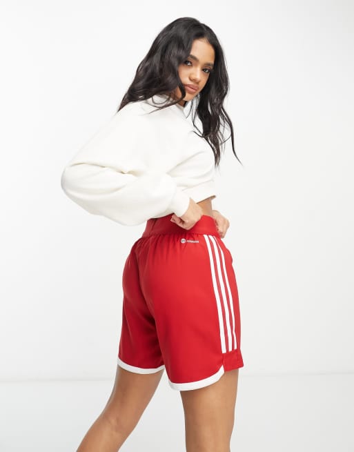 adidas Football 3 stripe shorts in red