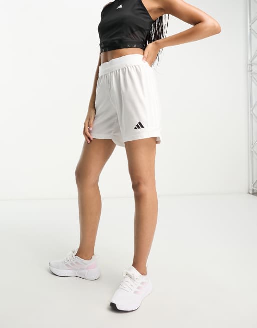 adidas Football 3 stripe shorts in white