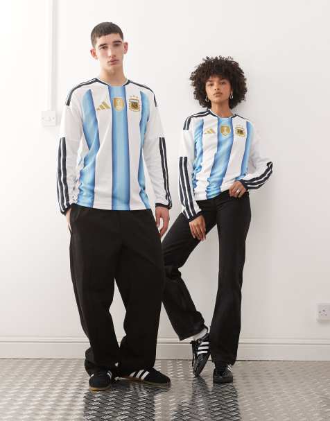 adidas Football Argentina World Cup 26 Heimtrikot mit langen Ärmeln in blau gestreift - view 1