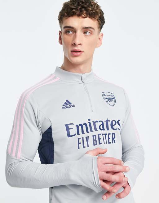 adidas – Football – Arsenal FC 2022/23 – Grå träningstopp med kort dragkedja i kragen 