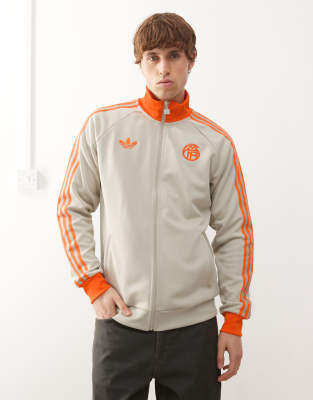 adidas Football - Bayern München - Jacke in Grau und Orange mit durchgehendem Reißverschluss