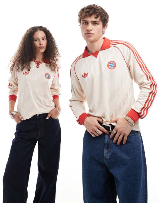 adidas Football – Bayern Munich 24/25 – Koszula z długimi rękawami w kolorze złamanej bieli i czerwonym