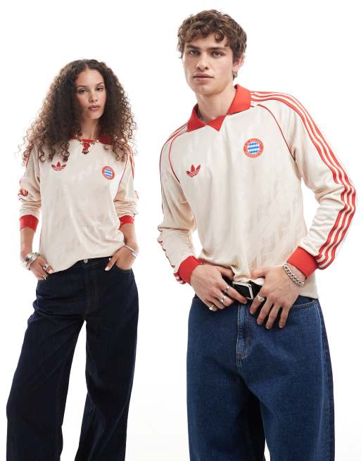 adidas Football Bayern Munich 24 25 long sleeve shirt in off white and red