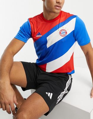 adidas Football Bayern Munich printed pre-match t-shirt in blue and red
