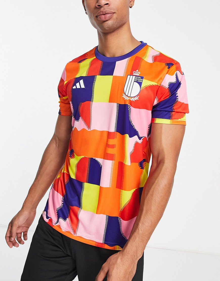 adidas Football Belgium World Cup 2022 pre-match printed t-shirt in multi