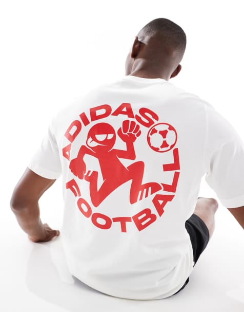 adidas Football sticker graphic tee in white 