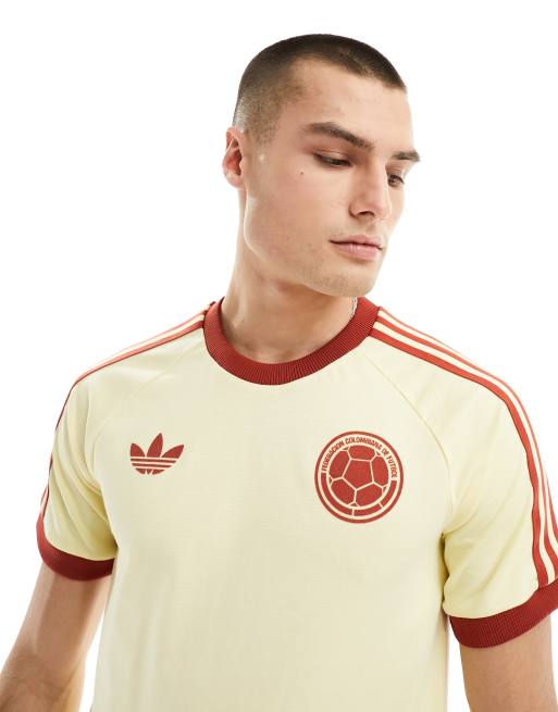 adidas Football Colombia OG 3 Stripe t shirt in yellow