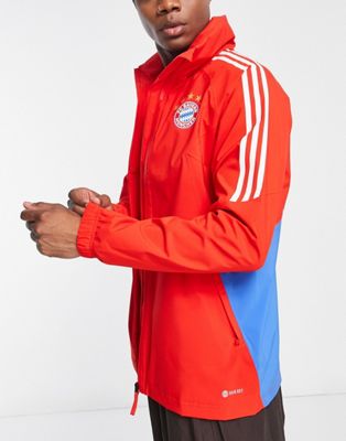 adidas Football FC Bayern Munich hooded rain jacket in red and blue