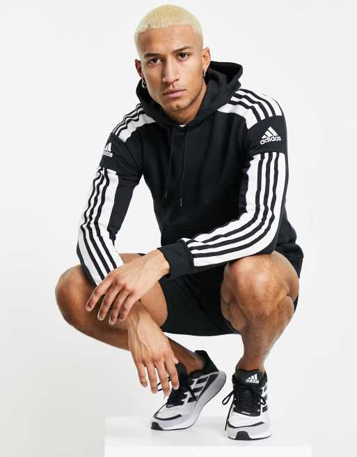 adidas Football hoodie with three stripe sleeve in black | ASOS