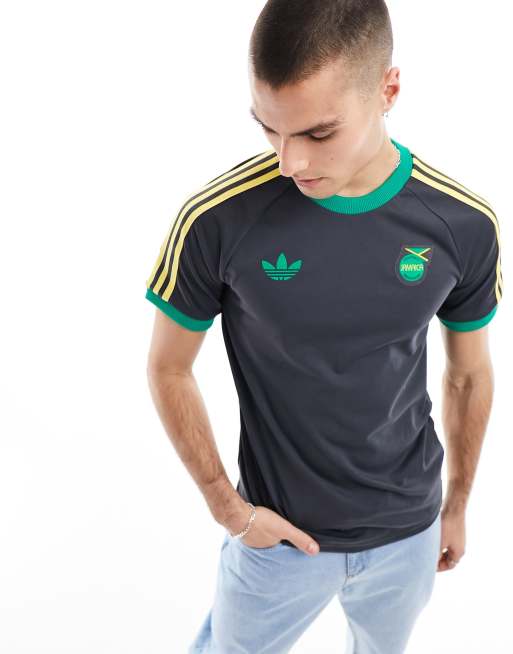 adidas Football Jamaica OG 3 Stripe t shirt in black