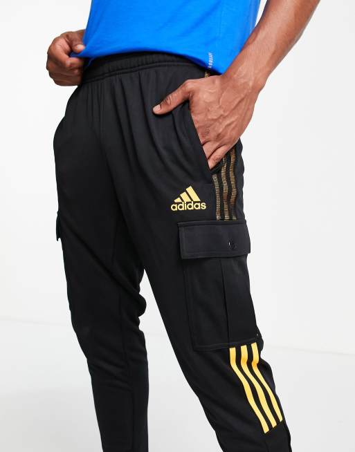 Black joggers store with yellow stripe