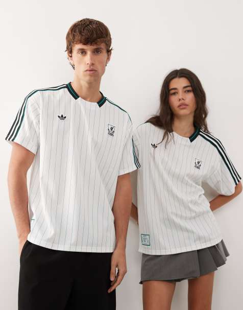 adidas Football - Liverpool - Hvid/grøn stribet jersey med ikon - view 1