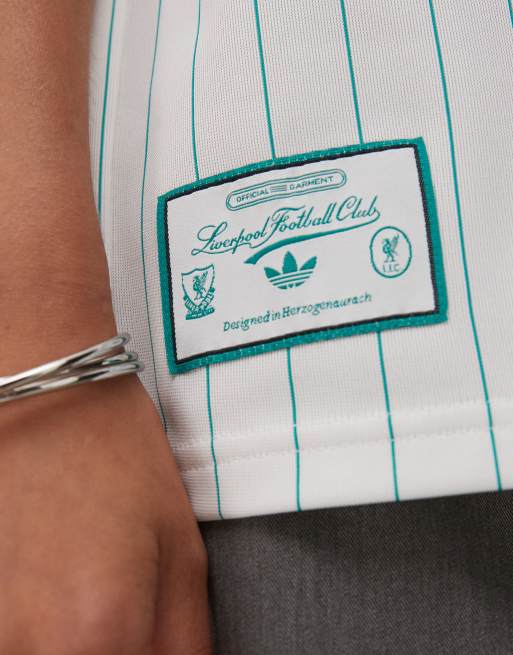 adidas Football Liverpool Icon jersey in white and green stripe, 3 of 4
