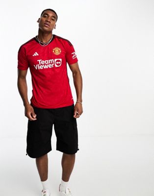 adidas Football Manchester United FC 2023/24 unisex home shirt in red - ASOS Price Checker