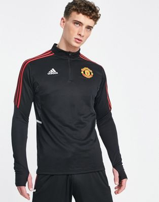 adidas Football Manchester United FC coach training 1/4 zip tracktop in black  - ASOS Price Checker