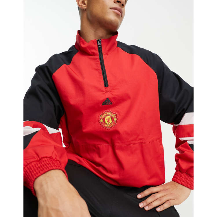 adidas Football Manchester United FC Icons half zip track top in red and  black | ASOS