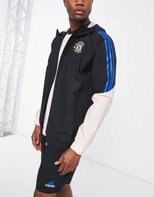 adidas Football Manchester United hooded jacket in black and pink