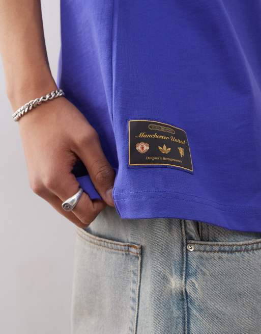 adidas Football - Manchester United Icon - T-shirt blu e gialla, 3 di 4