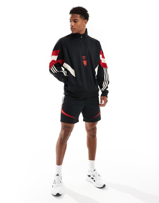 adidas Football – Manchester United Originals – Svart sweatshirt med rund halsringning och halvlång dragkedja