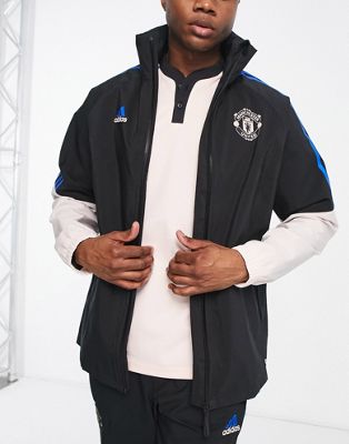 adidas Football Manchester United rain jacket in black and pink