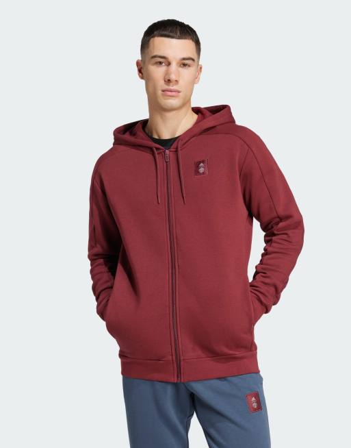 adidas Football Manchester United seasonal full zip hoodie in burgundy ASOS