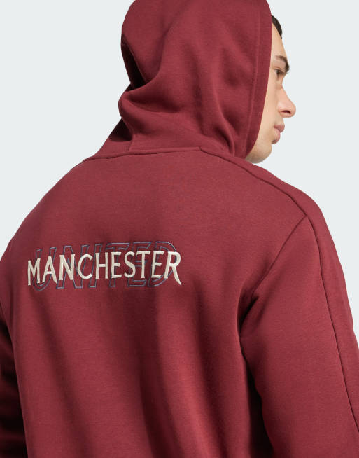 adidas Football Manchester United seasonal full zip hoodie in burgundy