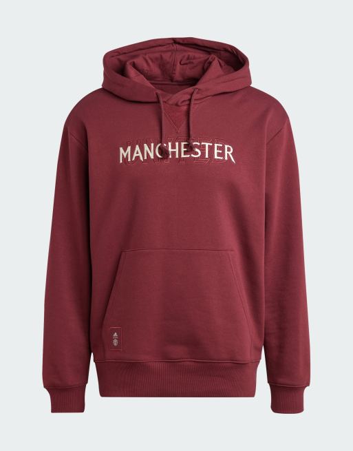 adidas Football Manchester United seasonal hoodie in burgundy