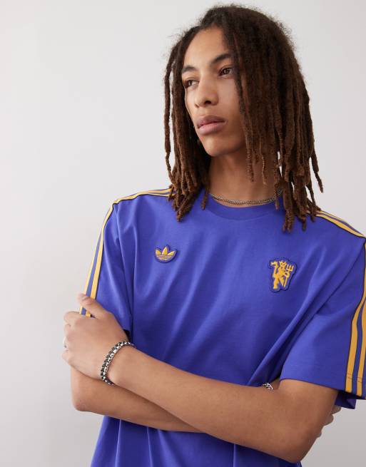 adidas Football – Manchester United – T-Shirt in Blau und Gelb mit Markenlogo