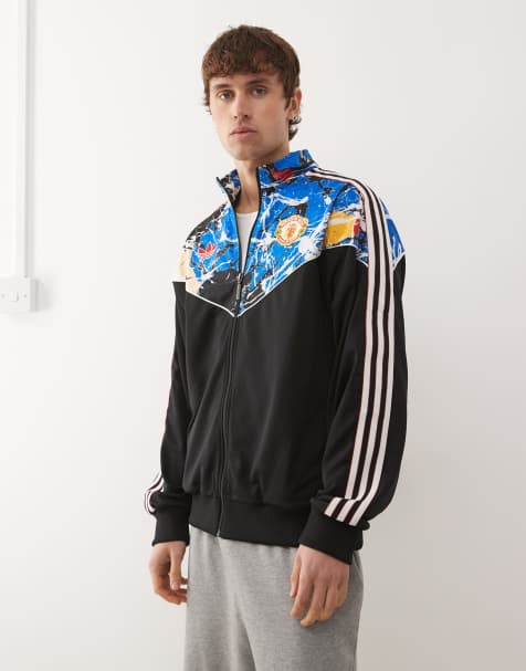 adidas Football Manchester United x Stone Roses full zip jacket in black print - view 1