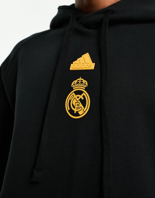 adidas - Football Real Madrid - Felpa con cappuccio nera, 3 di 4