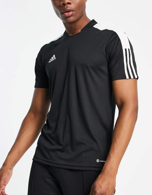 adidas – Football Tiro 21 – Svart t-shirt med rand på axlarna