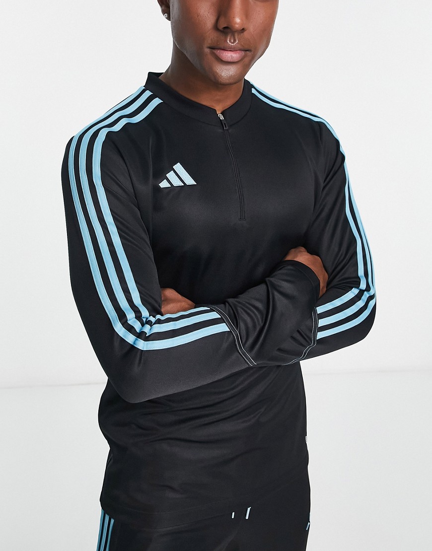 adidas Football Tiro 23 1/4 zip sweatshirt in black and blue-Navy